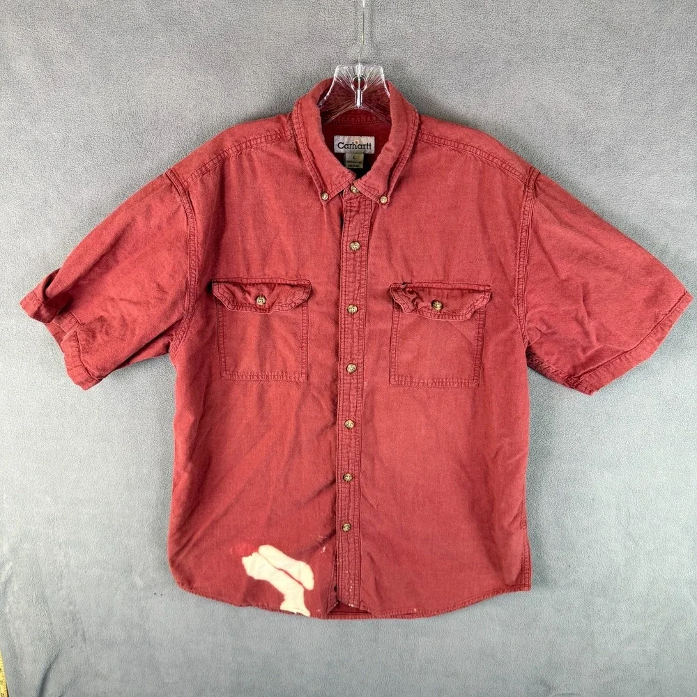 2 Carhartt‎ Mens L Button Down Shirts Work Heavy Canvas S09 MDT & S200 DRC Y2K